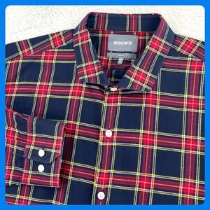 BONOBOS Flannel Shirt Men's XXL‎ SLIM FIT Red Blue Long Sleeve Button Up Casual